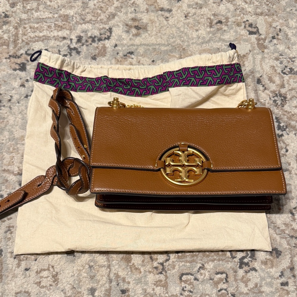 Tory Burch Tan Leather Crossbody Bag with Gold Accent